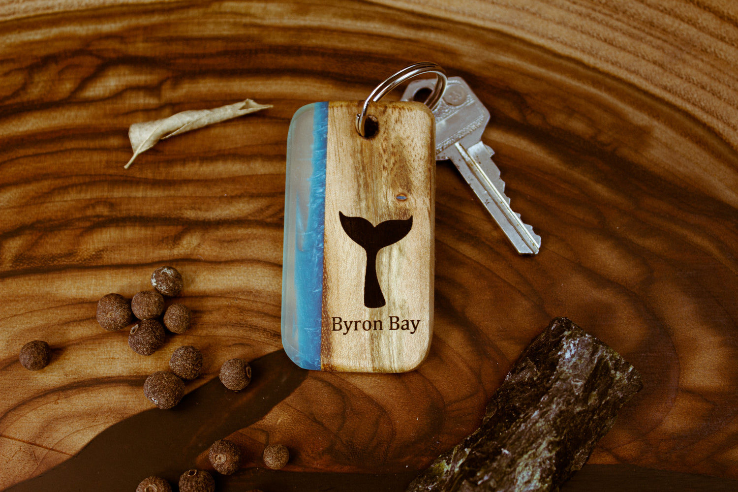 Keyrings Byron Bay wood and resin handmade