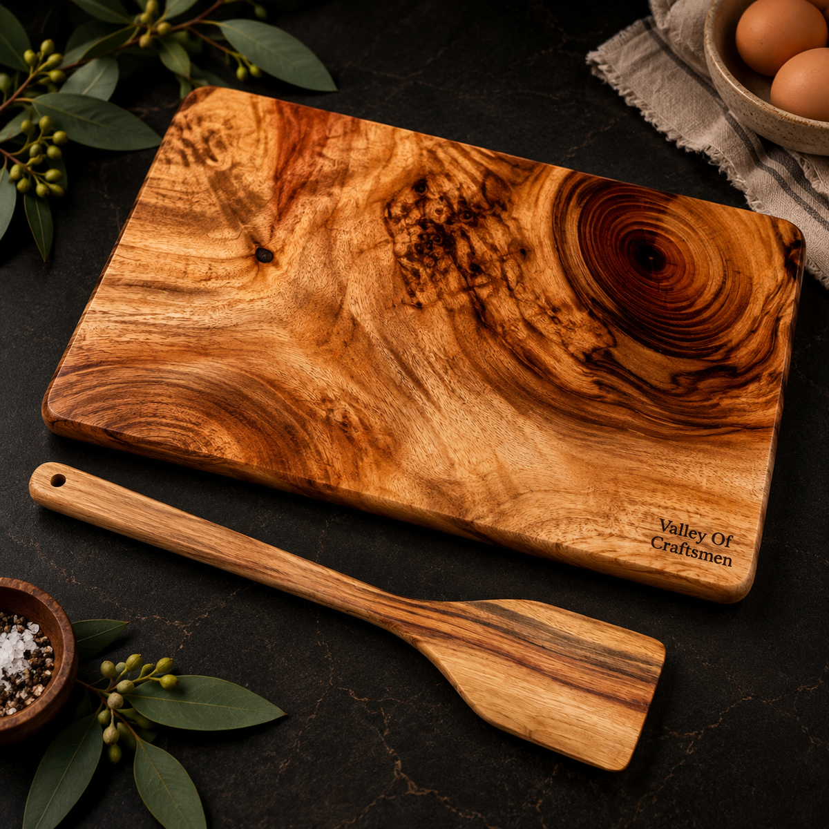 Medium Classic Chopping Board & Wooden Cooking Spatula Gift Set