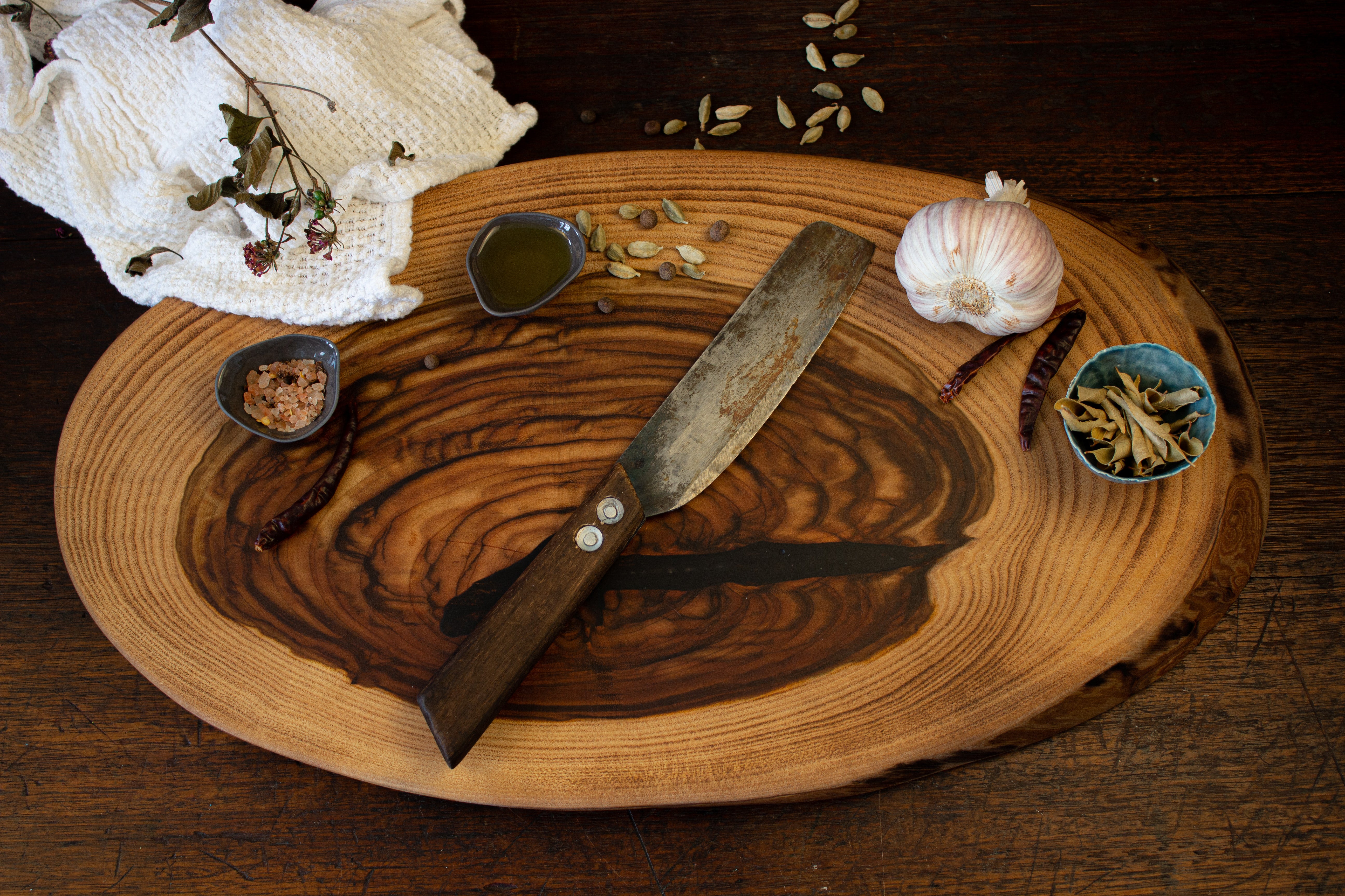 Handcrafted Small Bay Laurel Wood Cutting Board in Brown - Laurel