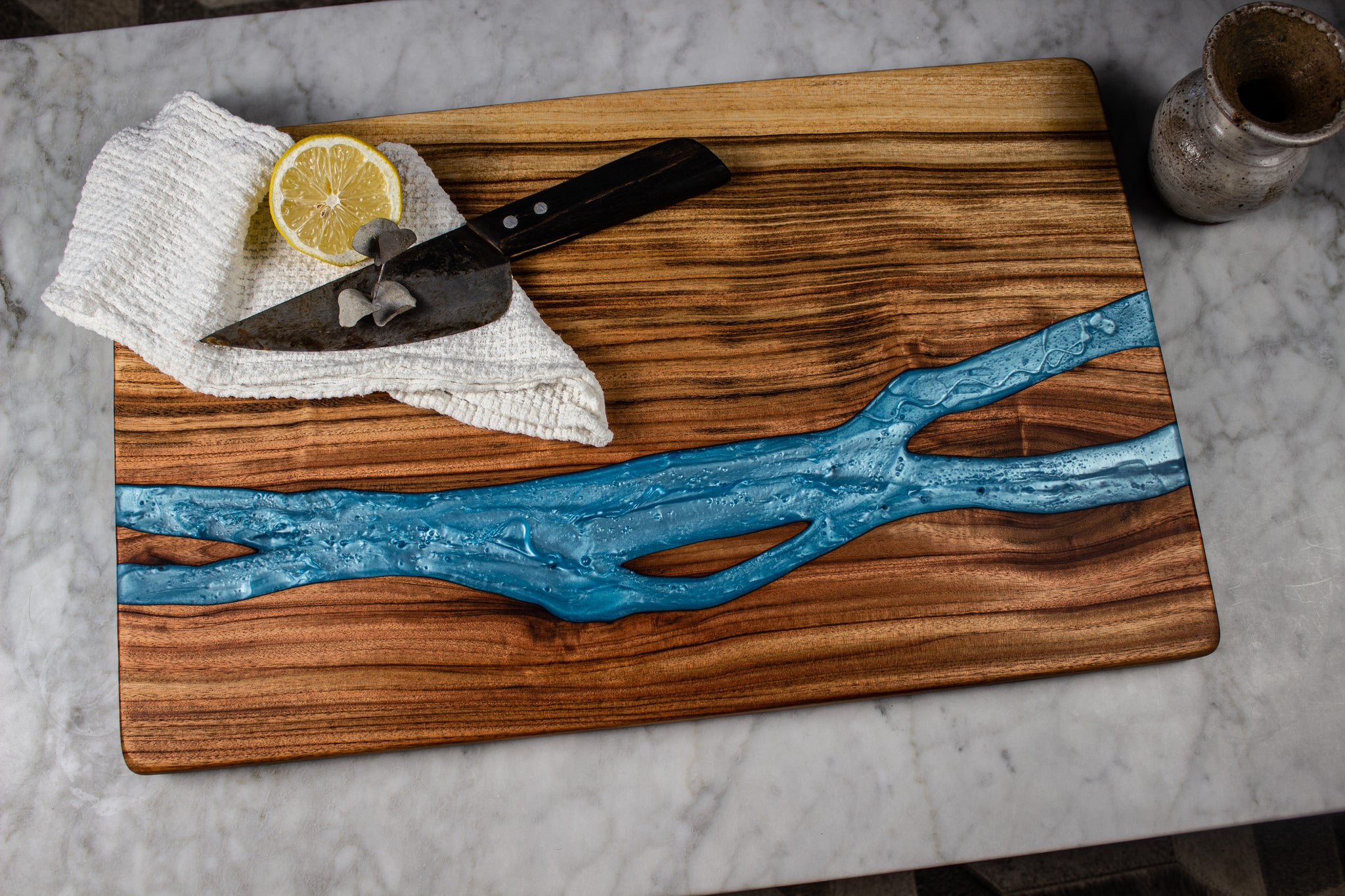 Oak & Blue water resin cutting board —